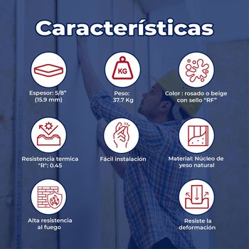 Panel yeso resistente al fuego RF 5/8 1.22X2