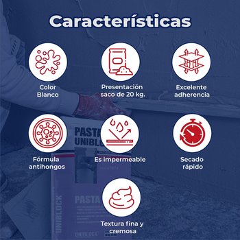 Paquete Recubrimiento Pasta fina Uniblock, saco de 20 kg. 