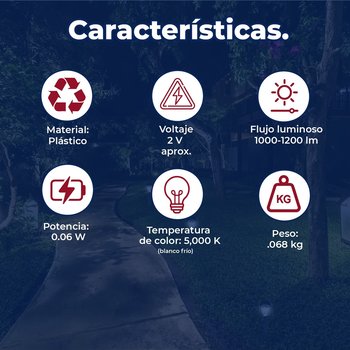 Luminario solar led jardin estaca recargable 5000K walk negro