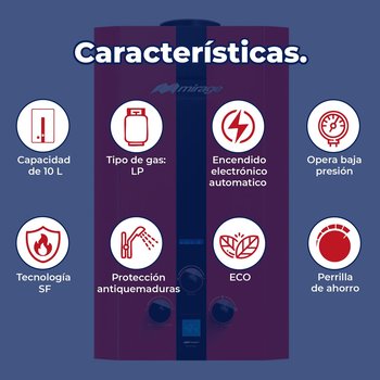 Calentador Paso Mirage Flux 10 L Gas LP 1.5 Servicios