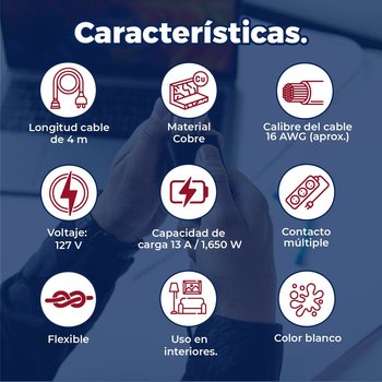 Extensión Eléctrica Doméstica Blanca Volteck 2 m
