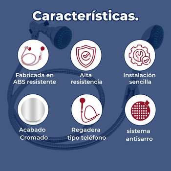 Regadera Teléfono de 2 3/4” con 3 funciones Manual Rugo