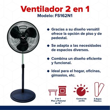 VENTILADOR PEDESTAL 16 PULGADAS 2 EN 1 ASPA PLASTICA
