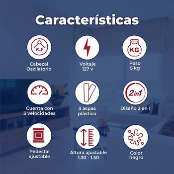 VENTILADOR PEDESTAL 16 PULGADAS 2 EN 1 ASPA PLASTICA