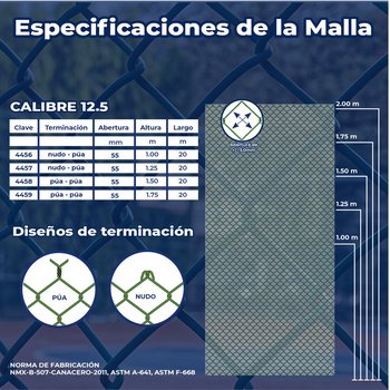 Malla Ciclónica Forrada DeAcero 1.25 x 20 M Calibre 12.5