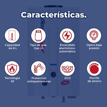 Calentador Paso Instantáneo Flux Mirage 6 L Gas LP