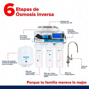 Sistema De Filtración Agua Ósmosis Inversa 6 Pasos Purikor