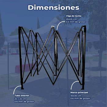 Toldo Reforzado 3X3 Poliester y pvc estructura metalica blanco