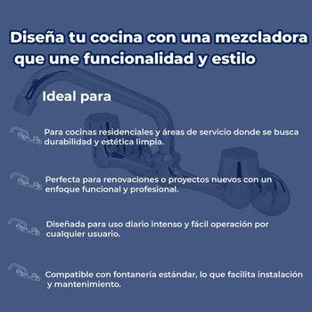 Llave Mezcladora 8" a la Pared Para Fregadero Sin Cubierta Rugo