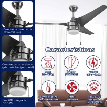 VENTILADOR DE TECHO FENIX GRIS METAL 52 in