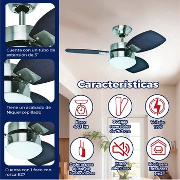 Ventilador Sprite 30 PG Niquel Cepillado 3 Aspas Control Cadena