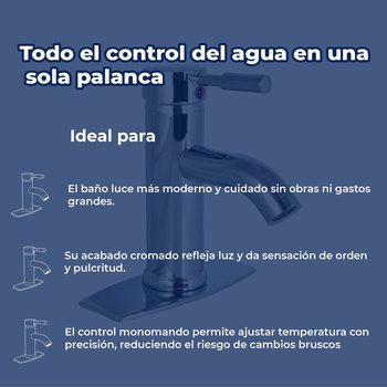 Llave Mezcladora Monomando Con Cubierta Para Lavabo 4" Rugo 23MM