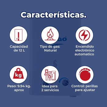 Calentador Paso 12 L Rugo Gas Natural Incluye Kit de Instalación