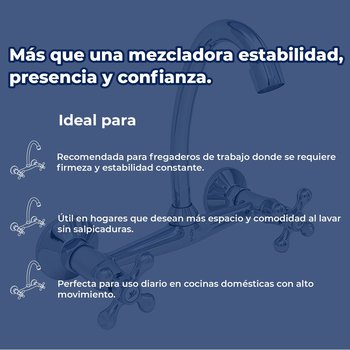 Llave Mezcladora 8" a Pared Para Fregadero Rugo Maneral Cruceta