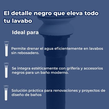 Contra Para Lavabo S/Rebosadero y Rejilla Acabado Negro Rugo