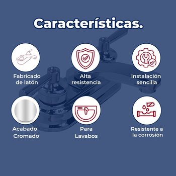 Llave Mezcladora para Lavabo 4” cierre de 90° Rugo Acabado Cromo