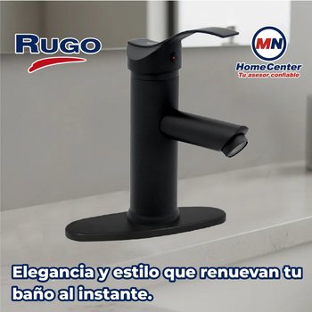Llave Monomando Para Lavabo Rugo Acabado Negro Con Cubierta