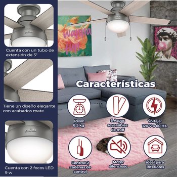 Ventilador Anslee LP Plata mate 46 pulg Hunter