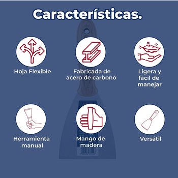 Espátula flexible 3" pulgadas con mango de madera truper