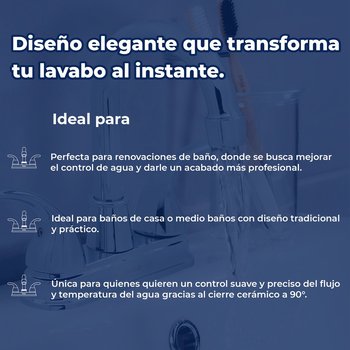 Llave Mezcladora para Lavabo 4” cierre 90° Rugo Maneral Géminis