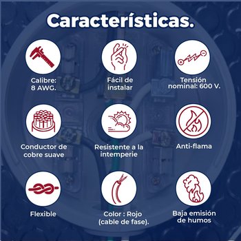 Cable Eléctrico Rojo 100 M Cal 8 THW-LS
