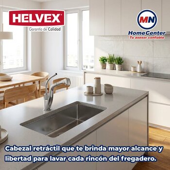 Llave Monomando Con Manguera Retráctil Anticalcáreo Helvex E-306