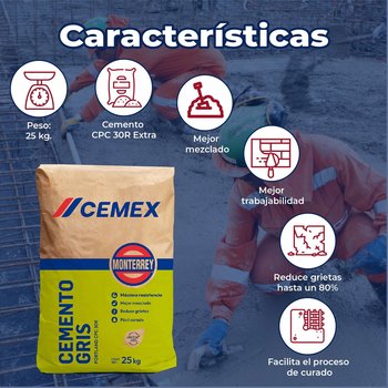 Cemento Cemex Gris Monterrey Extra 25 kg