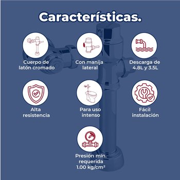 Fluxómetro de Manija para Taza 6 L Spud de 38 mm Helvex 110-38
