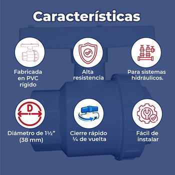 Válvula de Esfera PVC Cementar VDE 38 MM 1.5" Pulgadas