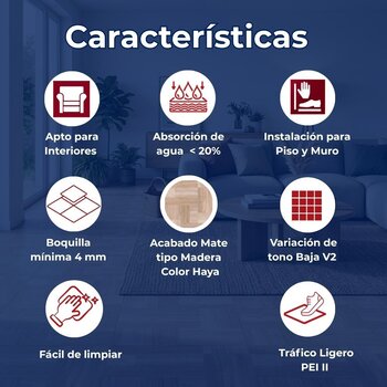Piso Tipo Madera Haya Jarana Vitromex 35.7X35.7 1.78 M2