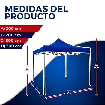 Toldo reforzado 3X3 poliéster y pvc estructura metálica azul