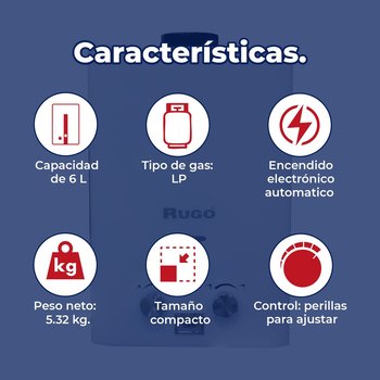 Calentador paso 6 L Rugo instantáneo blanco Gas LP