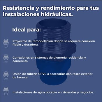Conector CPVC Azul Rosca Exterior Bronce 13 mm Flowguard Gold