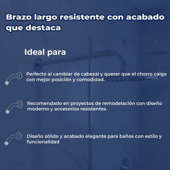 Brazo y Chapetón para Regadera de 39 cm de longitud Rugo 45BRA