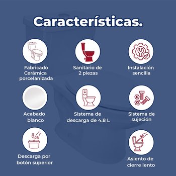 Sanitario WC Alargado Blanco Drakar16 Ecológico 4.8 L Helvex