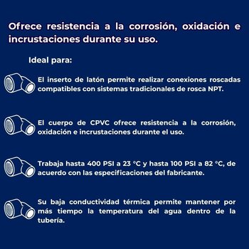 Codo CPVC Con Rosca Interior Punta Bronce 90 x ½ pulg