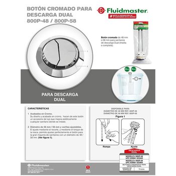 Botón Premium Cromado de Descarga Dual Para WC 58mm Fluidmaster