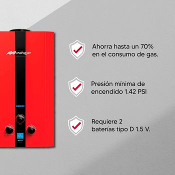 Calentador Paso Rojo 6 L Mirage Flux Gas Natural