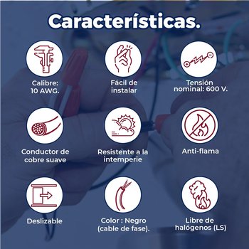 Cable eléctrico negro Volteck THHW-LS 10 AWG 10M