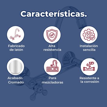Llave Mezcladora 8" a Pared Para Fregadero Rugo Maneral Cruceta