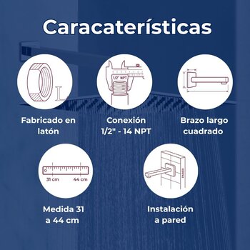 Brazo y chapetón cuadrado a techo para regadera Helvex TR-038