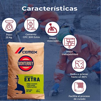 Cemento Cemex Gris Monterrey Extra 25 kg