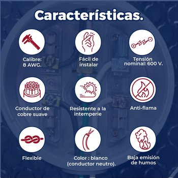 Cable Eléctrico Blanco 100 M Cal 8 THW-LS