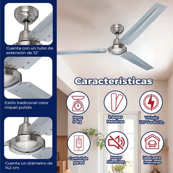 Ventilador De Techo Industrial Hunter Níquel Cepillado 56"