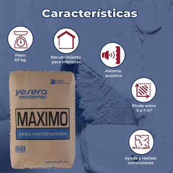 Yeso blanco máximo 40 kg acabados finos y resistentes
