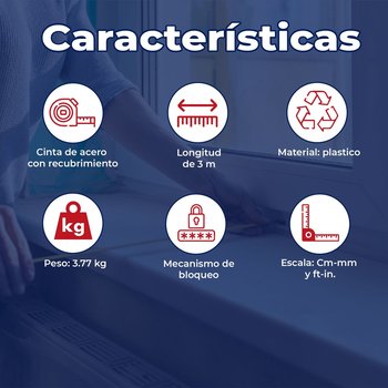 Cinta de Medir Flexómetro rojo 3 m cinta 13 mm en tarjeta Pretul