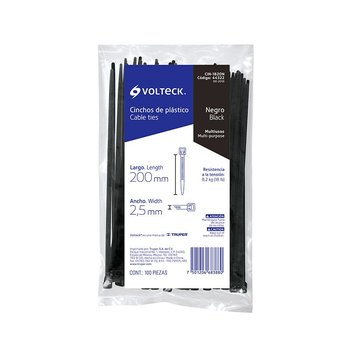 Cincho Plástico Volteck Negro 20 cm