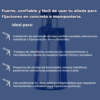 Pistola Siamés Porta Cartucho Anclaje Químico Presto