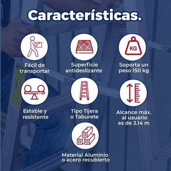 Escalera Tijera Aluminio 1.83 MTS 5 Peldaños 150 KG