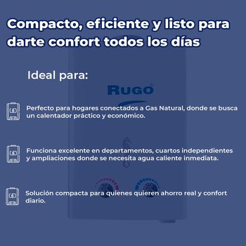 Calentador de Paso Instantáneo Rugo Gas Natural 6 L
